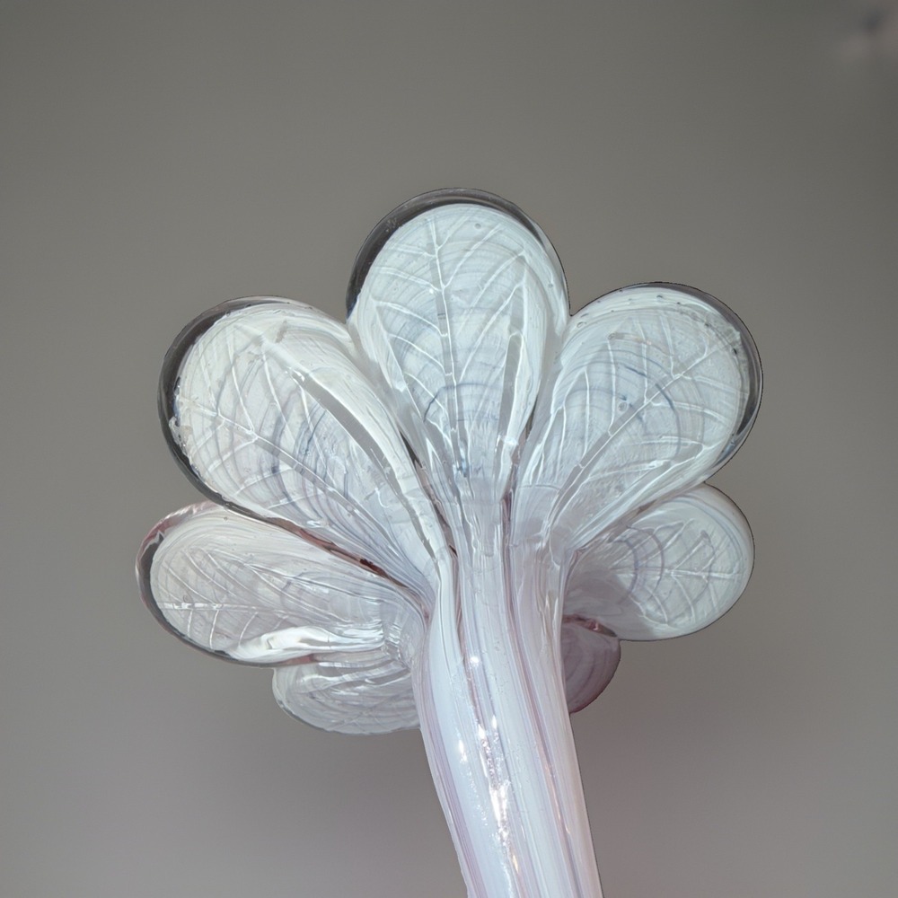 Vintage Murano Style Hand Blown Glass Daisy Flower Pink/White Short Stem - Picture 6 of 6